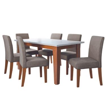 Imagem de Conjunto de Sala de Jantar Mesa Miami 1,60m com 6 Cadeiras Trieste Dobuê - Madeirado/Mascavo