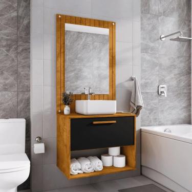 Imagem de Conjunto Gabinete Com Espelheira Para Banheiro Zenit Naturalle Preto Fosco