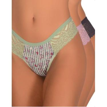 Imagem de Kit 3 Calcinha Fio Dental Estampada Conforto Renda Lateral Elegante Mo