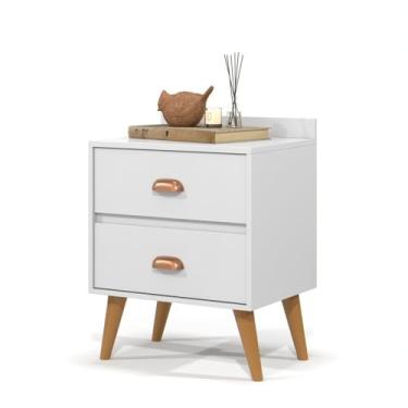Imagem de Mesa de cabeceira vintage com palito de dente pés e 2 gavetas(MADERO - BRANCO)