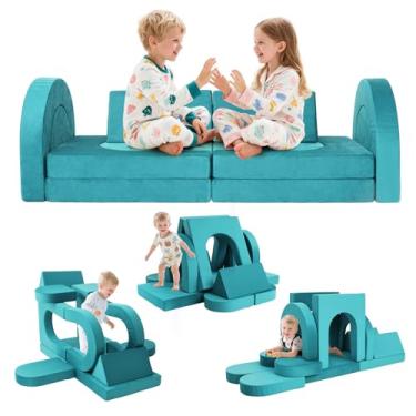 Imagem de Sofá modular infantil para crianças de 1 a 3 anos, sofás infantis que dobram, cadeira de espuma de pelúcia para sala de jogos infantil, espuma conversível de tecido de veludo e almofada de chão para
