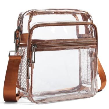 Imagem de LATMAP Bolsa transparente para eventos de estádio 30 x 15 x 30 cm, bolsa transparente com 3 bolsos com zíper, bolsa transversal para shows, esportes, Marrom