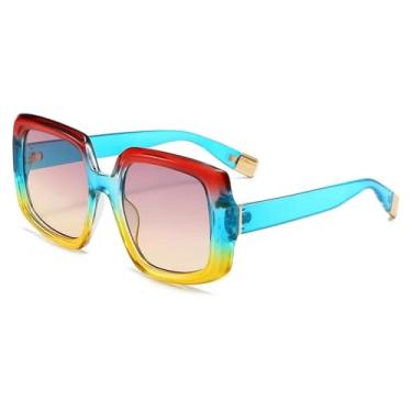 Imagem de JRLLFD Óculos de sol coloridos femininos com armação degradê, masculino e feminino, UV400, retrô, luxo (azul)