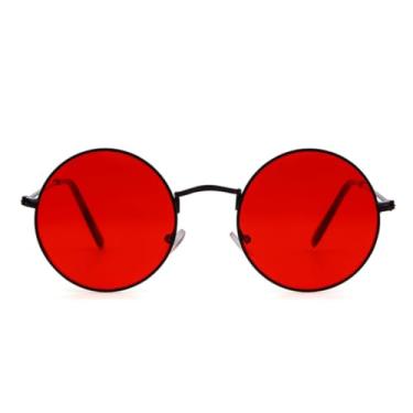 Imagem de VFDHN Óculos de sol redondos steampunk de luxo, masculino e feminino, lentes vermelhas, retrô, pequeno, redondo, de metal (2)