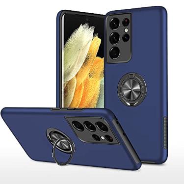 Imagem de SORAKA Capa para Samsung Galaxy S21 Ultra 5G com suporte de anel invisível e placa de metal para montagem magnética em carro Capa rígida para PC Capa Samsung Galaxy S21 Ultra 5G Capa