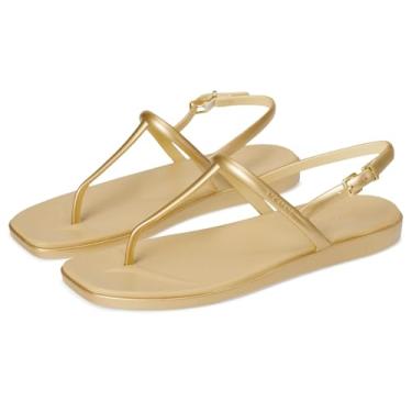 Imagem de Crocs Sandália feminina Miami tanga rasteira, Ouro metálico, 36