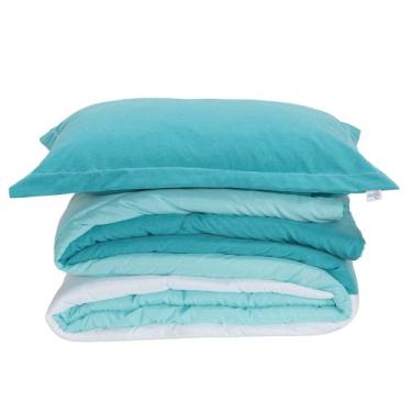 Imagem de Kit Edredom Colorful Solteiro 5 Peças Dupla Face Linho e 400 Fios - Jogo de Cama que Não Embola