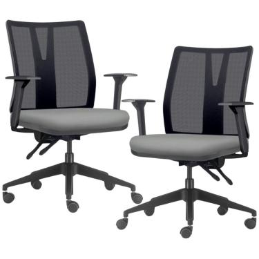 Imagem de Kit 2 Cadeiras de Escritório Giratória Diretor Flow F02 Base Preta Sintético Cinza - Lyam Decor