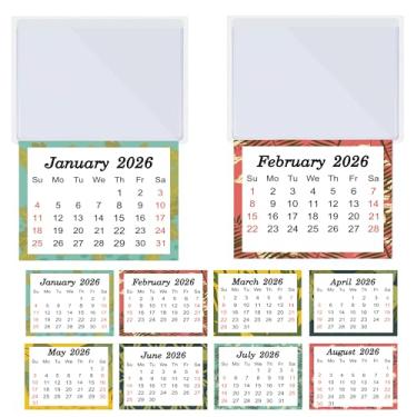 Imagem de 10 adesivos de calendário 2026 para pendurar e colar minicalendário, porta-cartões, 2 em 1, mesa mensal de parede, calendário colado para carro, geladeira, laptop, escritório, professor, escola