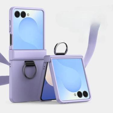 Imagem de Capa protetora para Galaxy Z Flip6 com toque de pele rígido e dobradiça (para Galaxy Z Flip6/roxa)