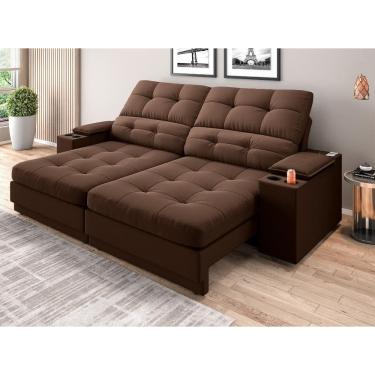 Imagem de Sofá com Porta Copos e Carregador USB Eureka 2,00m Assento Retrátil e Reclinável Velosuede - NETSOFAS