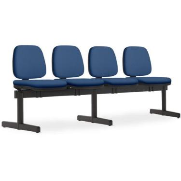 Imagem de Cadeira Longarina 4 Lugares Recepção Sala de Espera Work F02 Crepe Azul - Lyam Decor