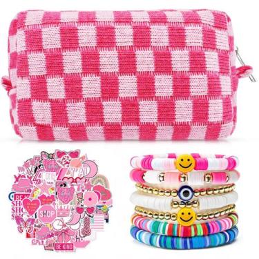 Imagem de Conjunto de bolsas de maquiagem Giesiery Preppy Checkered com 7 pulsei