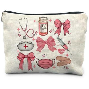 Imagem de Bolsa de maquiagem RYYCDOI Nursing Student rosa linho impermeável