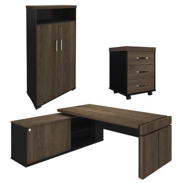 Imagem de Conjunto Escritório Home Office 3 Peças Mesa Diretor Corp A06 Charuto/Preto - Mpozenato