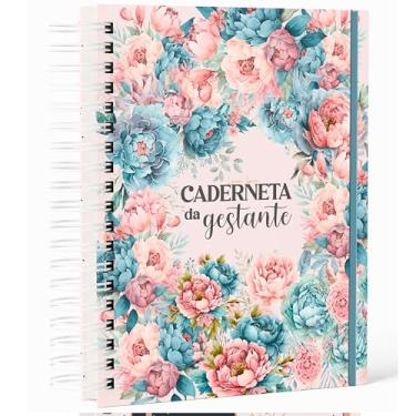 Imagem de Caderneta gestante floral azul com Planner da Grávida