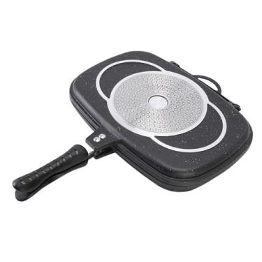 Imagem de POCREATION Frigideira Dupla, Antiaderente, Uniforme, Portátil, Grelha de Café da Manhã Aquecida, Frigideira para Virar, Panela Plana para Fogão a Gás Com Tecnologia de Pressão para Cozinha Em (Preto)