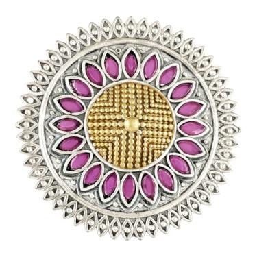 Imagem de Aheli Anel de declaração étnico ajustável cravejado de rubi falso prata oxidada joia moderna para mulheres