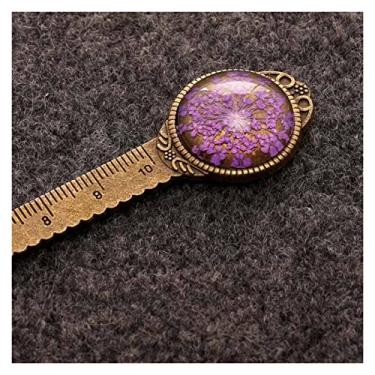 Imagem de Marcador de página 1 peça marcador de página criativo retrô bronze redondo 10 cm régua vintage metal colorido flor vidro pedras como marcador de página de livro marcador de página de metal (cor