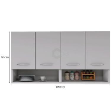 Imagem de Armário Modular de Parede para Cozinha, Branco, 4 Portas com Prateleira Embaixo, Organizador de Cozinha e Despensa (Branco) (Branco)