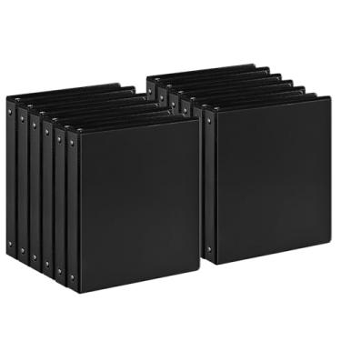 Imagem de Fichário básico de 2,5 cm com 3 argolas de 2,5 cm com 3 anéis redondos, grande capacidade para 100/200 folhas, serve em papel tamanho carta de 21,6 cm x 28 cm (2,5 cm - preto, 12 pacotes)