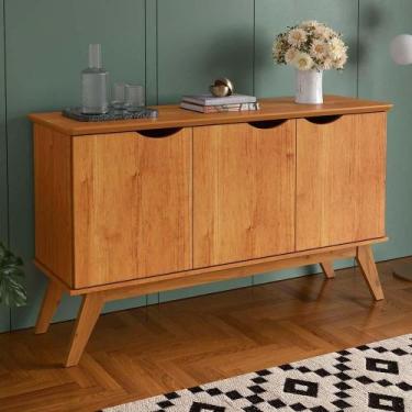 Imagem de Buffet Aparador 122cm 3 Portas Pés Madeira Prism 1.2 Patrimar Cinamomo