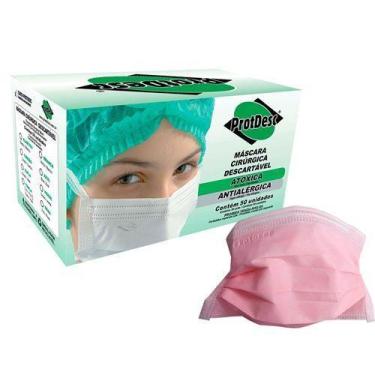 Imagem de Máscara Descartável Tripla com Elástico Rosa Protdesc - Embalagem com 