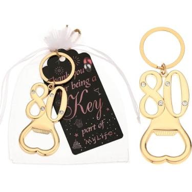 Imagem de 12 peças 80º chaveiro de ouro abridor de garrafas, lembrancinhas de festa de 80 anos, 80 abridores de garrafas de cerveja, 80 lembranças de aniversário, presentes de devolução para convidados