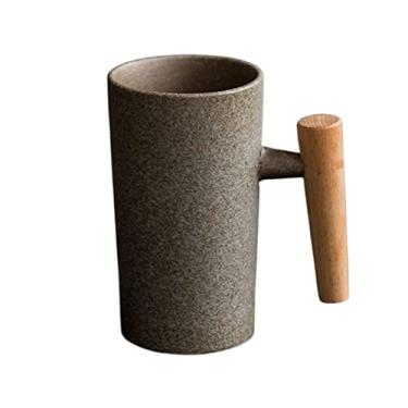 Imagem de Caneca 180 ml Vintage Cerâmica áspera Cabo de Madeira Xícara de Café Alta Qualidade Requintada Copo de Cerâmica Doméstico Copo de Leite Caneca de Café (Cor: B)