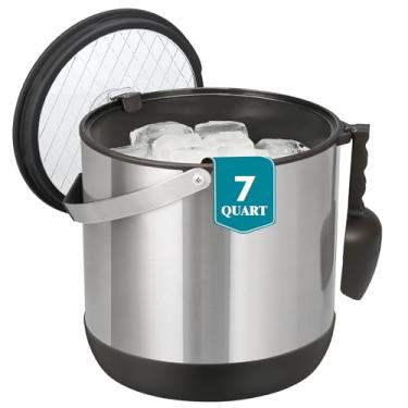 Imagem de Balde de gelo isolado de 6,8 L / 7 litros com tampa e colher, balde de gelo de parede dupla para festas, bar de coquetel (preto)