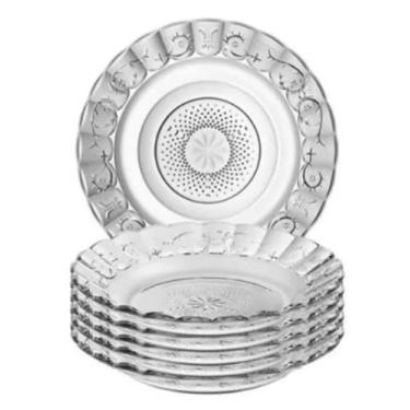 Imagem de Conjunto de Pratos de Vidro Decorativos, Transparente, Design Clássico em Relevo, 6 Peças