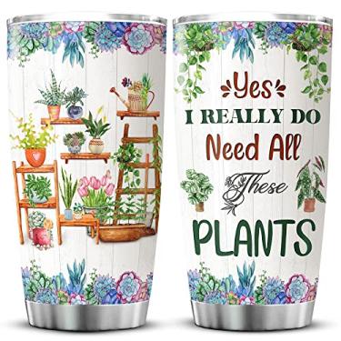 Imagem de KOIXA Presentes de jardinagem para mulheres sim eu realmente preciso de todas essas plantas copo copo de aço inoxidável com tampa 590 ml ideias de presente para amantes de plantas de flores caneca de café isolada para jardineiro