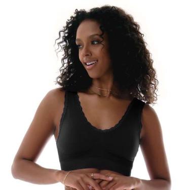 Imagem de Sutiã Top com Renda e Bojo Removível sem Costura Preto Zee Rucci, P