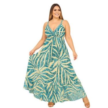 Imagem de Vestido Longo Indiano Vih Triny Estampa Linha Premium, G, Azul