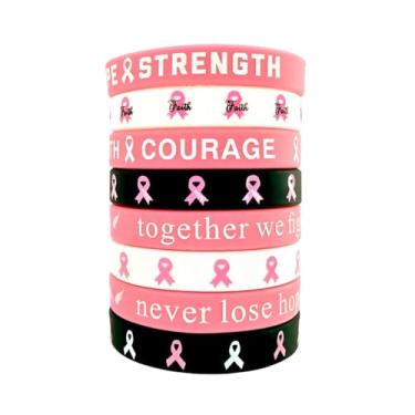 Imagem de Kysin Chiys 8 pulseiras de conscientização do câncer de mama, fita de silicone, pulseiras de borracha, esperança, fé, inspiradora, força, festa, eventos públicos, presentes de câncer de mama para