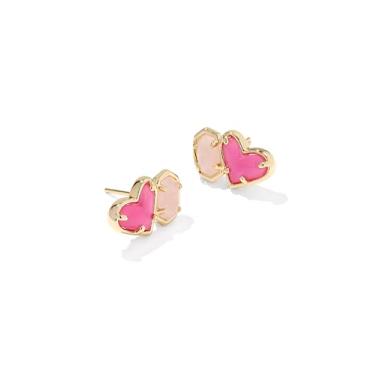 Imagem de Kendra Scott Brincos Ari Heart Emilie em ilusão de azaléia e quartzo rosa, latão banhado a ouro 14k, joias modernas para mulheres