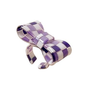 Imagem de ChungLong0593 Anel de declaração de arco xadrez colorido anel aberto de acrílico para mulheres joias modernas e modernas presente, Resina, Sem pedra preciosa