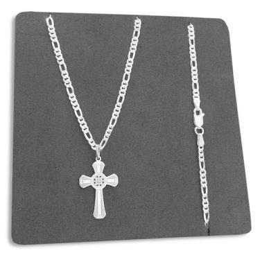 Imagem de Corrente 3x1 3mm com Pingente Crucifixo São Bento Prata 925 Legítima M