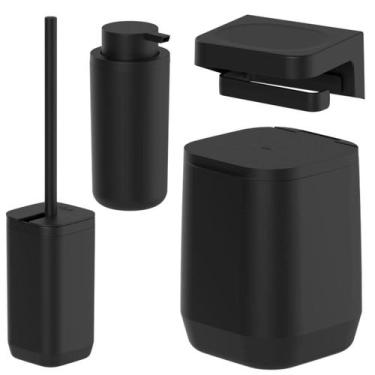 Imagem de Kit Banheiro 4 Pçs com Fixação Adesiva para Parede Lixeira Dispenser P