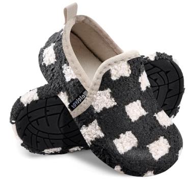Imagem de WateLves Pantufas infantis para meninas e meninos, sapatos para casa, leves, antiderrapantes, para inverno, ambientes internos e externos, sapatos de caminhada, Branco/preto, 19-21