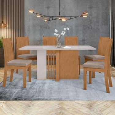 Imagem de Conjunto Sala de Jantar 6 Lugares Retangular Tampo MDF Mesa Astrid com