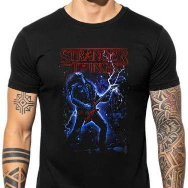 Imagem de Camiseta Stranger Things Eddie Munson Rock Vintage Algodão Preta - Sli