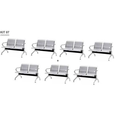 Imagem de Kit com 7 Cadeiras Longarina Aeroporto Cromada 2 Lugares - TM
