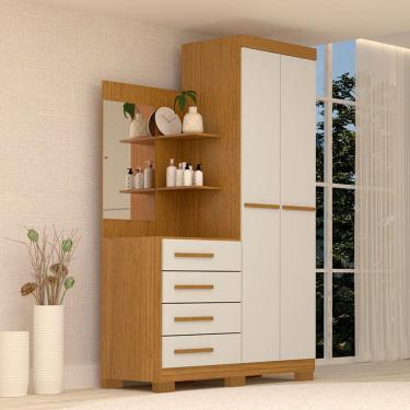 Imagem de Guarda-Roupa Solteiro Marromissa 2 Portas 4 Gavetas com Espelho 100% Mdf Cinamomo/Off White - Acp Móveis