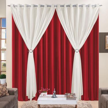 Imagem de Cortina 4 Mts Sala Quarto Voal com Microfibra para Trilho Suisso Vermelho Barata