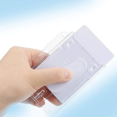 Imagem de Pacote com 2 porta-crachás de plástico rígido, porta-crachá de identificação transparente, capa protetora de policarbonato de fácil acesso, capa de policarbonato transparente para cartões de crédito