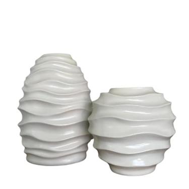 Imagem de Kit Com 2 Vasos Decorativos Em CerâMica Tamanhos G E M Jarros Decorativos Para Sala DecoraçãO(Off-White)