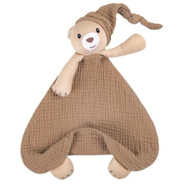 Imagem de lulumoon Musselina Lovey for Babies: Cobertor de segurança amigo da pele para auto-acalmar - Presente recém-nascido para chá de bebê (marrom)
