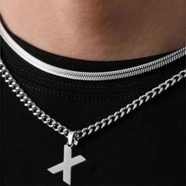 Imagem de Coleção de 26 colares com pingente de alfabeto em camadas, design de corrente dupla (cobra e elos cubanos), joias urbanas hip hop para uso diário e casual, One Size, Aço inoxidável, Sem Pedra Preciosa