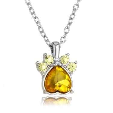 Imagem de Colar de pata de animal de estimação com pedra do mês de nascimento, joia fofa de gato, cachorro, presentes de aniversário para mulheres, One Size, Aço inoxidável, Sem Pedra Preciosa